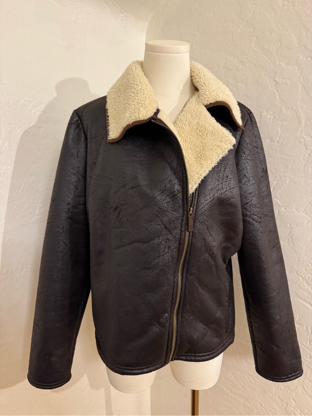 Vintage Lauren Ralph Lauren Faux Shearling Aviator Jacket Brown Size XL